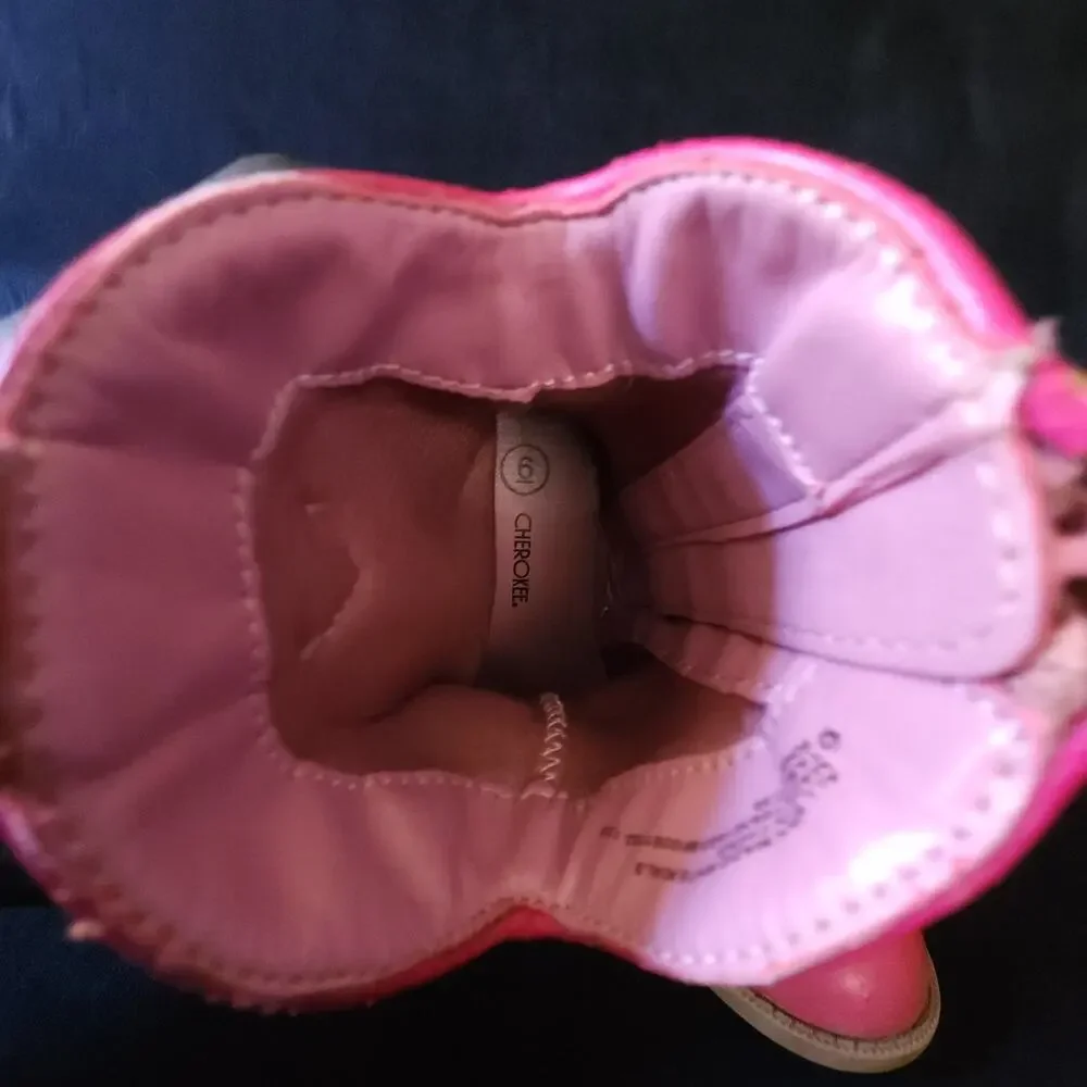 Cherokee Little Girls Western Cowgirl Boots Round Toe Pink Butterfly Size 6
